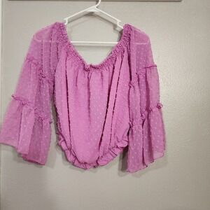 Alredine Women's Top Size XL Bailey's Blossoms Boho Flutter Sleeve Pink